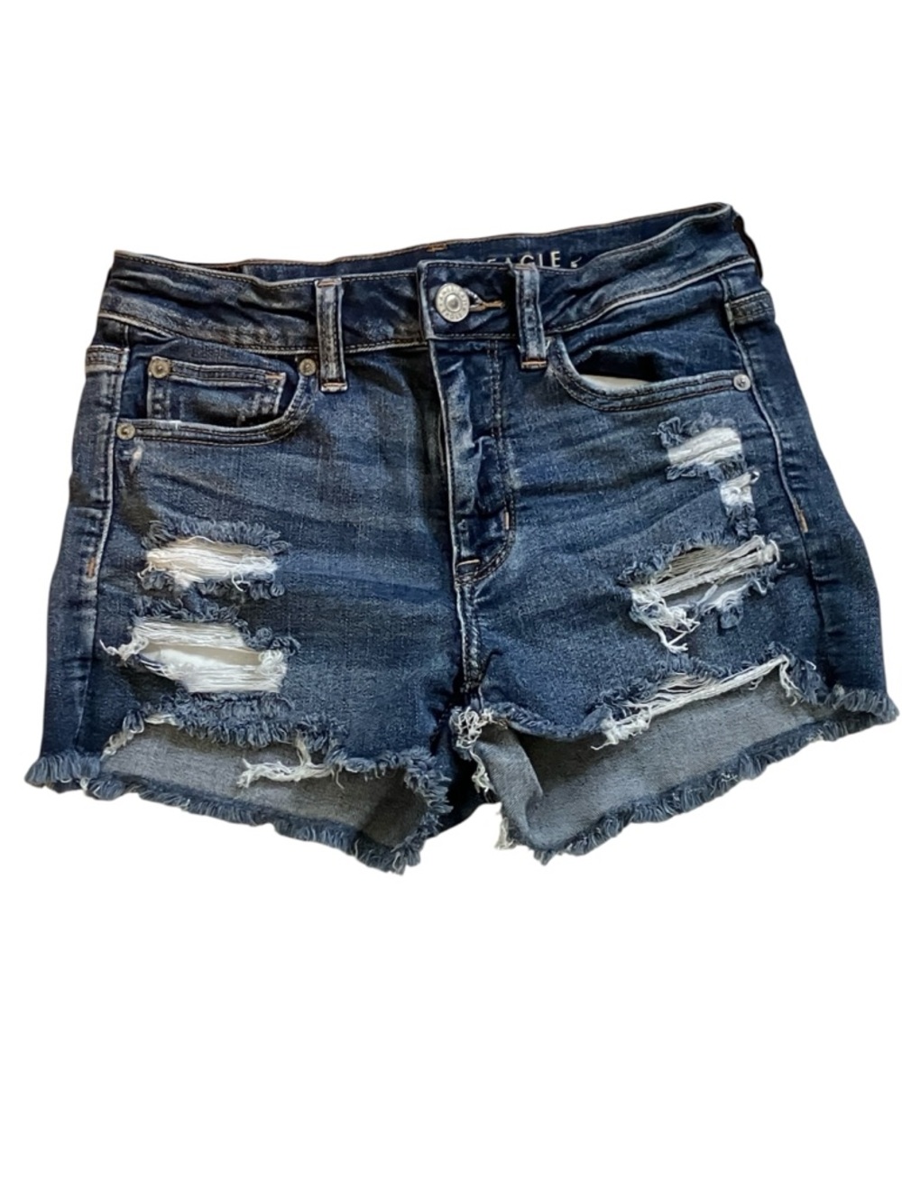 American Eagle Outfitters Dark Blue Distressed Jean Shorts